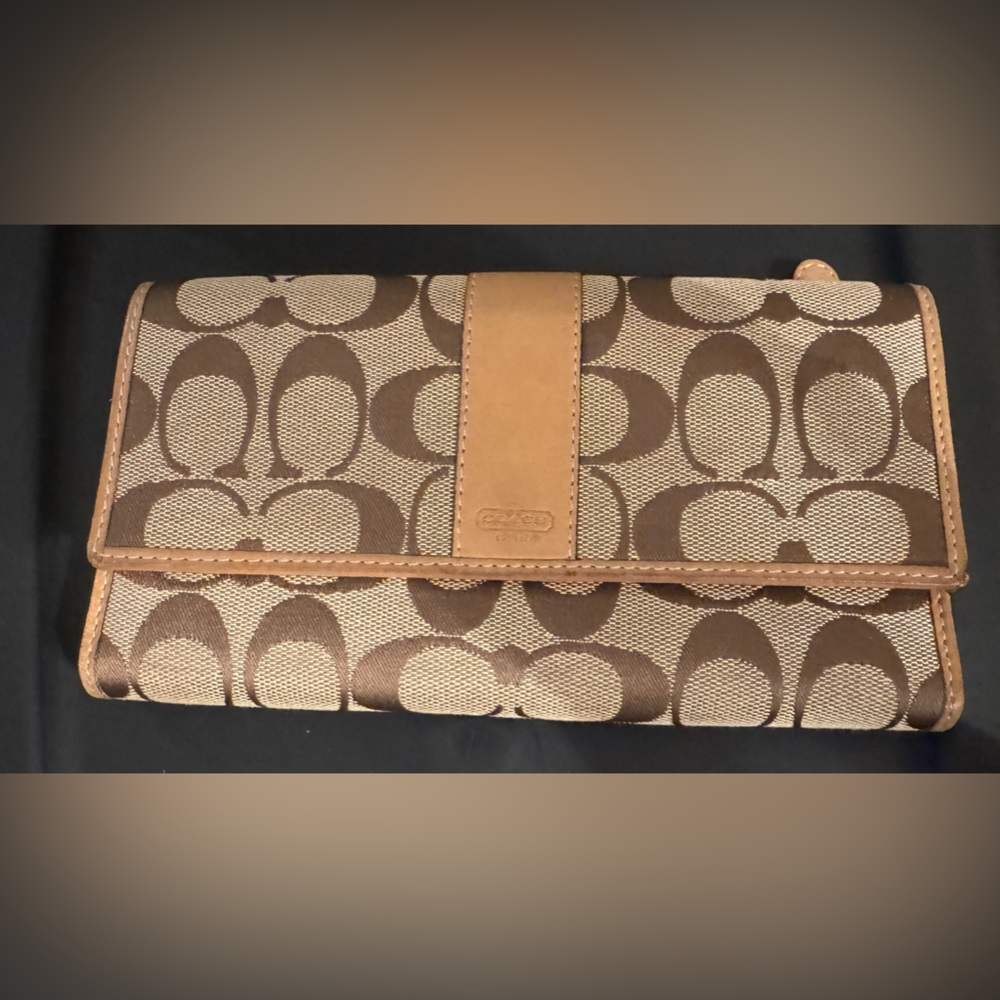 Coach Signature Brown and Tan Wallet